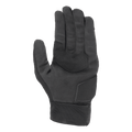 Alpinestars Stated Air Handschuhe, Schwarz, Handflächenansicht mit weicher synthetischer Wildledertextur, verstärkte Handfläche mit Zickzack-Nähten für Griffigkeit, gepolsterter Handballenschutz und ein gerippter elastischer Bund