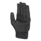 Alpinestars Stated Air Handschuhe, Schwarz, Handflächenansicht mit weicher synthetischer Wildledertextur, verstärkte Handfläche mit Zickzack-Nähten für Griffigkeit, gepolsterter Handballenschutz und ein gerippter elastischer Bund