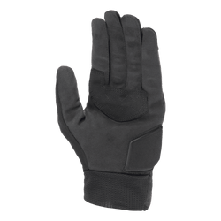 Alpinestars Stated Air Gloves, Black, palm view showing soft synthetic suede texture, reinforced palm with zigzag stitching for grip, padded heel protection, and a ribbed elastic cuff