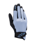 Alpinestars Stated Air Gloves, Motorcycle Riding Gloves, Stonewash Blue and Black, stretch airprene backhand with perforated texture, blue star logo on index finger and wrist closure, lightweight and breathable design for summer riding