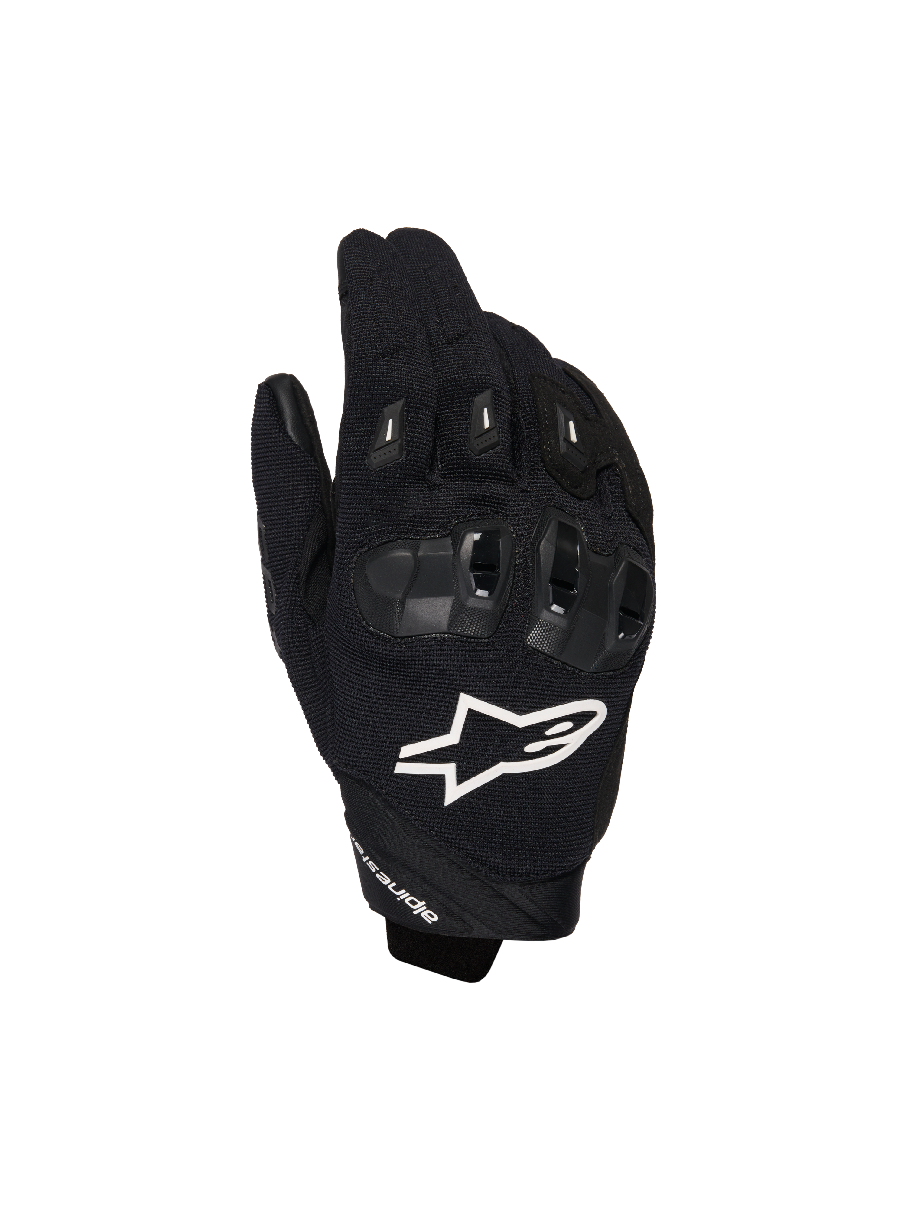 Alpinestars SP X 1 Handschuhe, Motorrad-Sporthandschuhe, Schwarz mit weißem Logo, Draufsicht mit TPR-Knöchelschutz und belüftetem Mesh-Gewebe, Schutzausrüstung für Straßen- und Sportfahrten