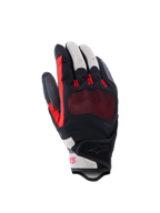 Alpinestars Mogress Airflow Gloves, Motorcycle Gloves, Black Flame Red and Ecru, featuring laser-perforated backhand with 3D mesh inserts, transparent knuckle protection, short cuff design, urban summer riding gear