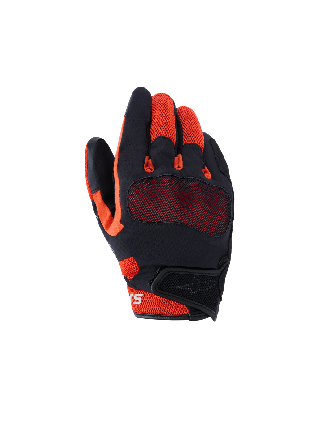Alpinestars Mogress Airflow Handschuhe, Urbane Motorradhandschuhe, Schwarz, Rot und Tangerine, atmungsaktive 3D-Mesh-Konstruktion, sichtbarer Knöchelschutz, kurze Manschette mit Klettverschluss
