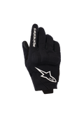 Alpinestars Reef Women's V2 Gloves, Black and White, Short Cuff Motorcycle Gloves, Textile Backhand with 3D TPU Knuckle Protection, White Star Logo and Branding on Index Finger
