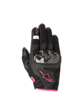 Alpinestars Stella SMX-1 Air V2 Damen-Motorradhandschuhe, Schwarz und Fuchsie, Leder und Mesh mit Hartschalen-Knöchelschutz.