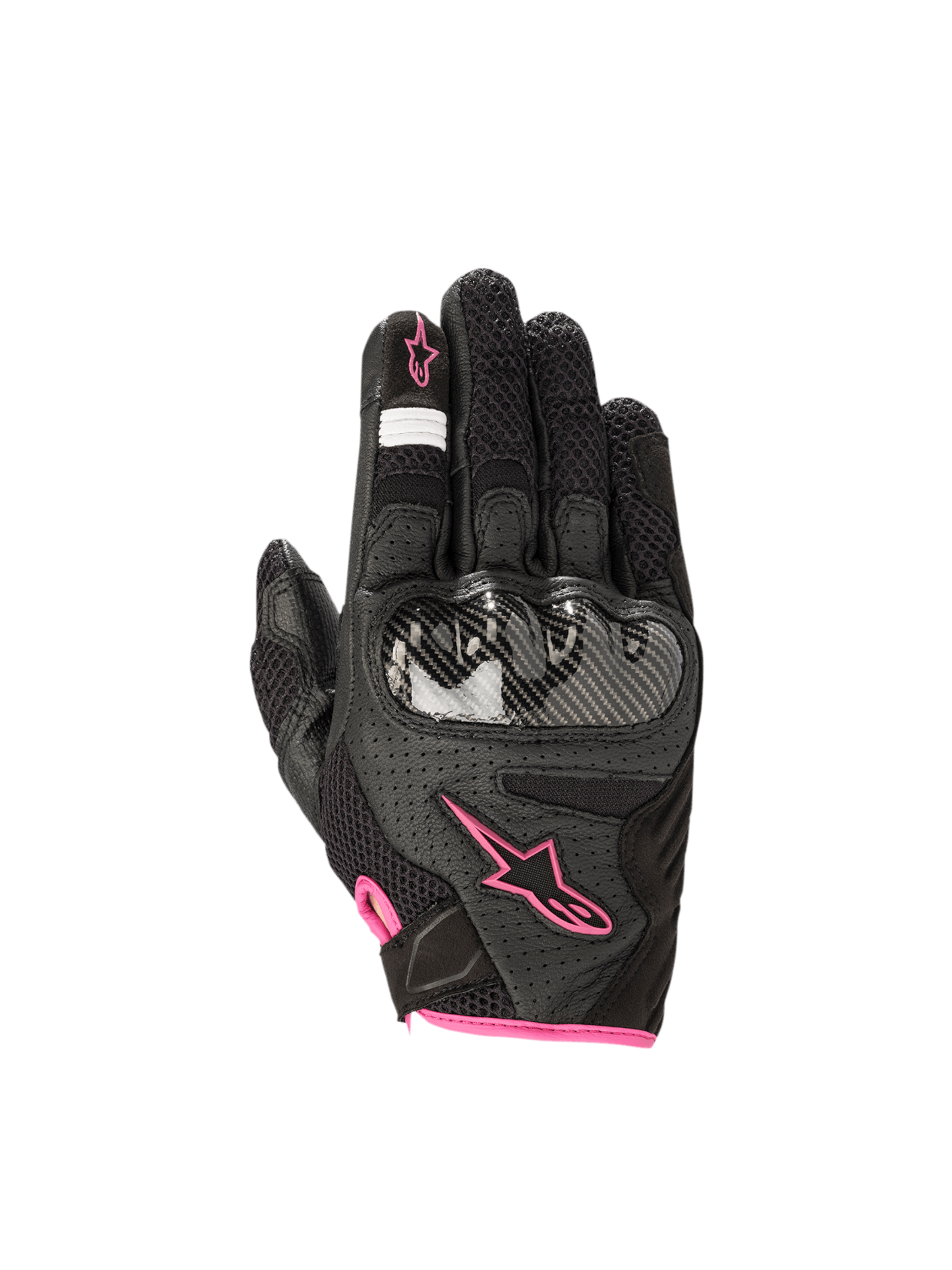 Alpinestars Stella SMX-1 Air V2 Damen-Motorradhandschuhe, Schwarz und Fuchsie, Leder und Mesh mit Hartschalen-Knöchelschutz.