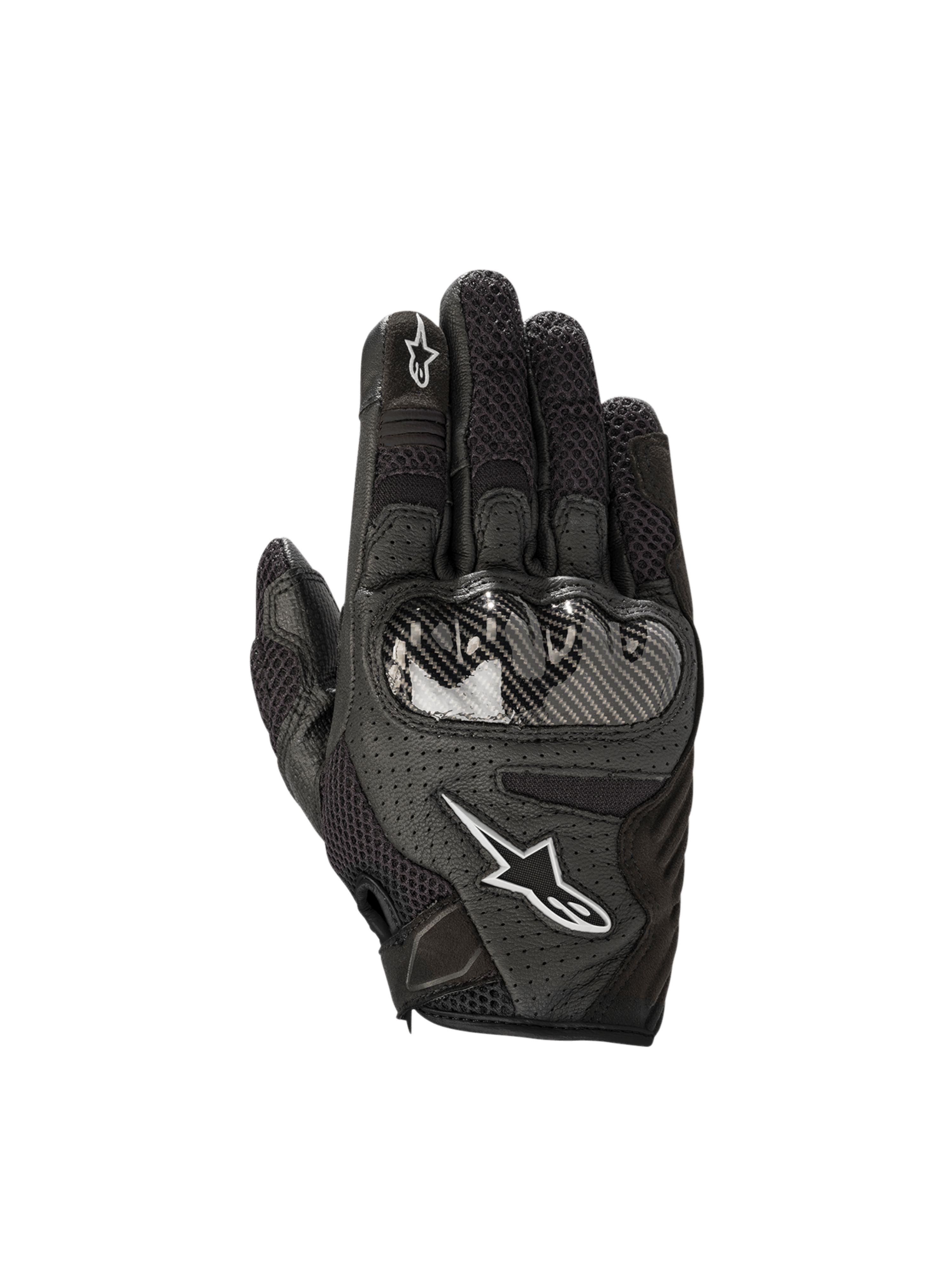 Alpinestars Stella SMX1-Air V2 Damen-Motorradhandschuhe, Schwarz, perforiertes Leder, Mesh und Hartschalen-Knöchelschutz.