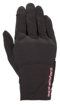 Alpinestars Stella Reef Damen-Handschuhe, Urban-Motorradhandschuhe, Schwarz mit fuchsia-pinkfarbenem Logo, Stretch-Gewebe-Konstruktion, kurzes Manschettendesign, texturiertes Material für Stadtfahrten
