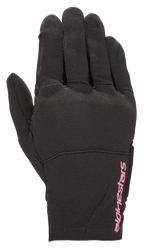 Alpinestars Stella Reef Damen-Handschuhe, Urban-Motorradhandschuhe, Schwarz mit fuchsia-pinkfarbenem Logo, Stretch-Gewebe-Konstruktion, kurzes Manschettendesign, texturiertes Material für Stadtfahrten