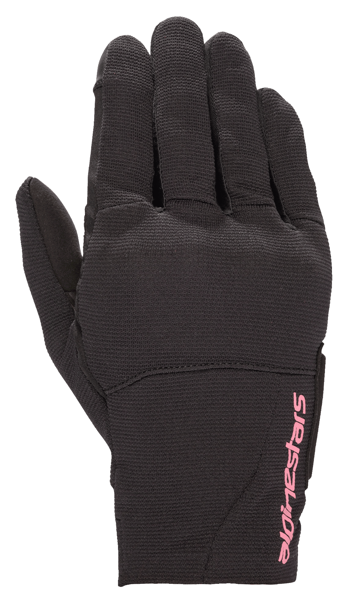 Alpinestars Stella Reef Damen-Handschuhe, Urban-Motorradhandschuhe, Schwarz mit fuchsia-pinkfarbenem Logo, Stretch-Gewebe-Konstruktion, kurzes Manschettendesign, texturiertes Material für Stadtfahrten