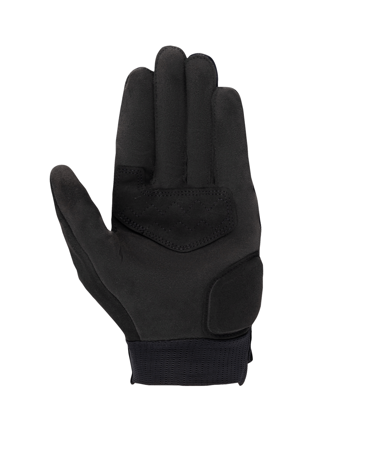 Alpinestars Stated Damen-Handschuhe, Schwarz, Handflächenansicht mit synthetischem Wildledermaterial, verstärkten Handflächen- und Daumenbereichen, Touchscreen-kompatiblen Fingerspitzen und elastischem Handgelenksbündchen, urbane Motorradausrüstung