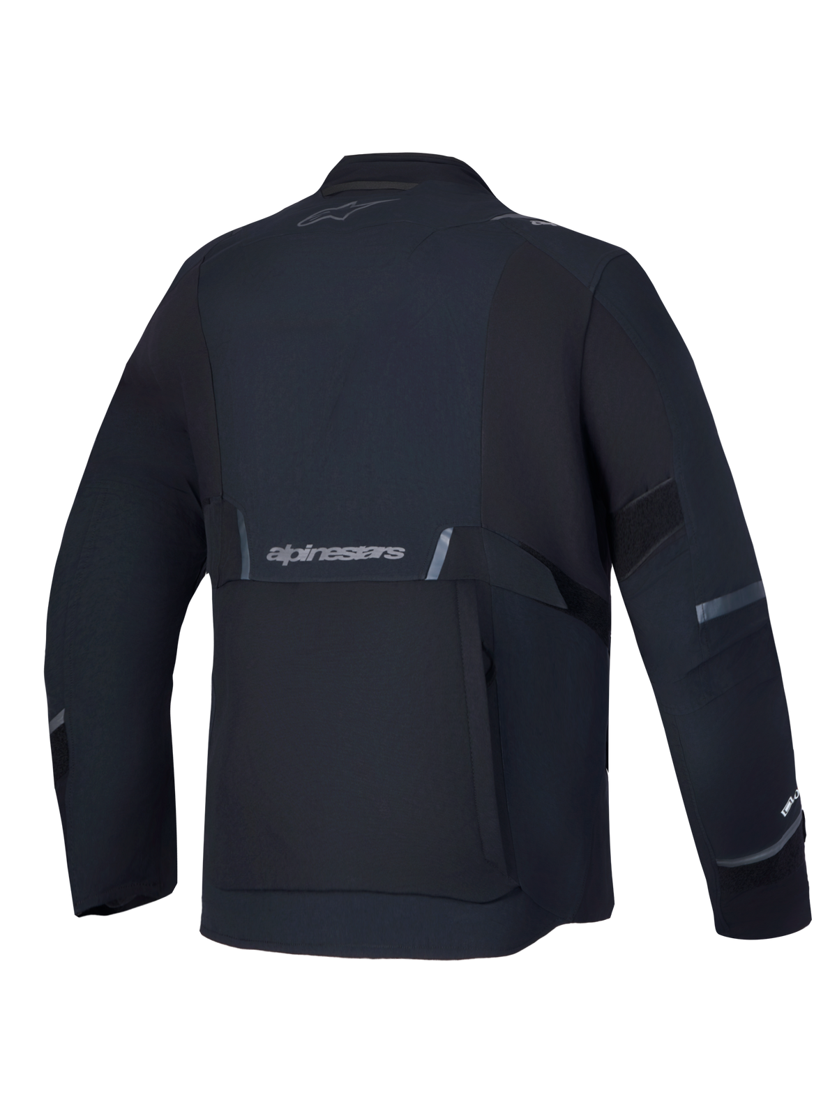 Alpinestars St-7 V2 2L Gore-Tex Jacket, Men's Adventure Motorcycle Jacket, Black, featuring rear cargo pocket and reflective Alpinestars branding, rear view of waterproof all-terrain touring apparel