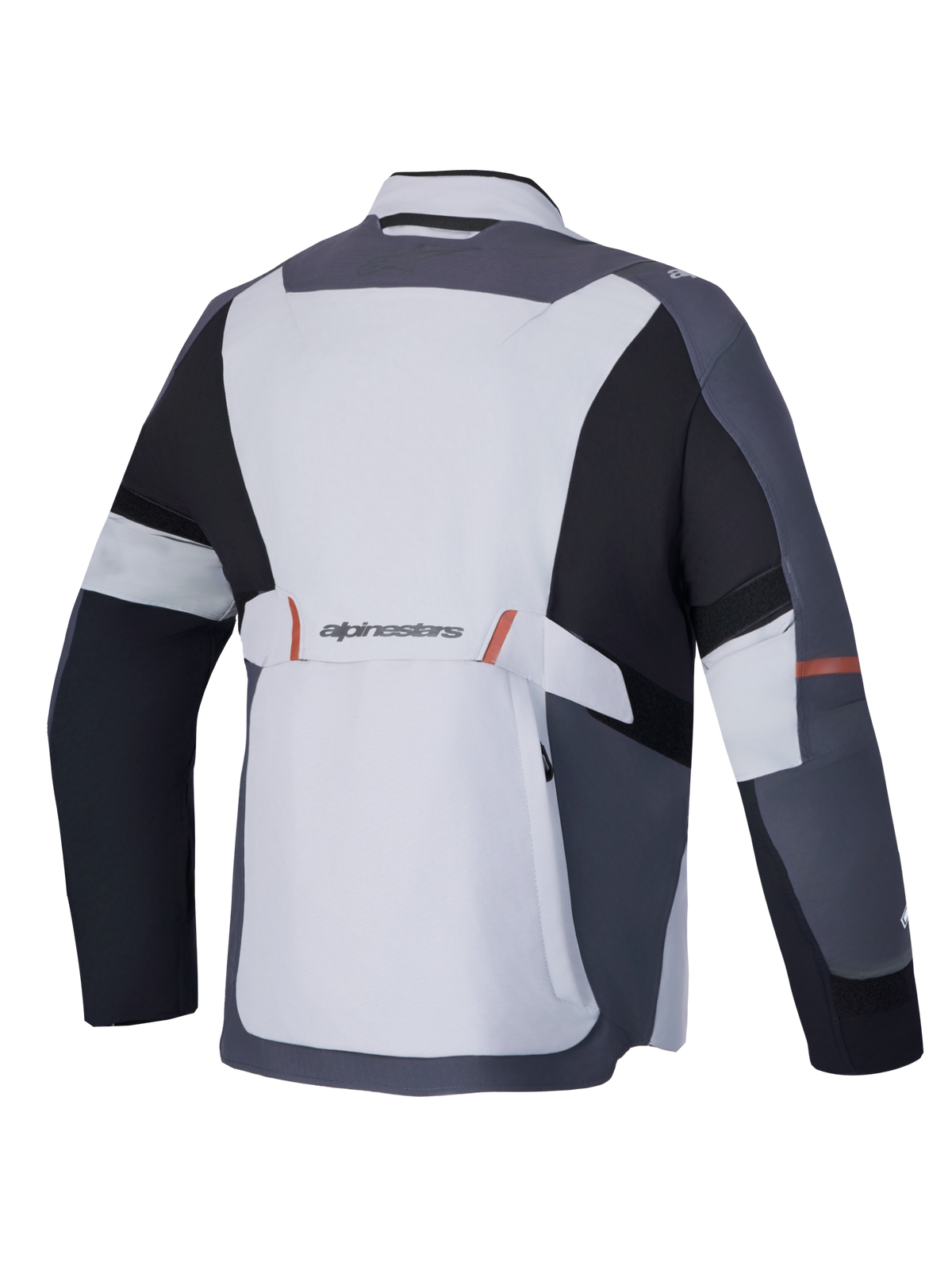 Alpinestars St-7 V2 2L Gore-Tex Jacket, Adventure Motorcycle Touring Jacket, Mid Gray, Deep Gray, and Black, rear view showing waterproof construction and Alpinestars branding