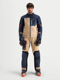 Alpinestars Arenis Gore-Tex Gear Set, men's adventure touring motorcycle jacket and pants in night navy and aluminum, front view on a model wearing matching technical riding apparel and gloves.