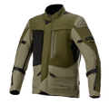 Alpinestars Altamira GORE-TEX Jacke, Motorrad-Tourenjacke, Forest Military Green und Oliv mit schwarzen Akzenten, mehrere funktionale Fronttaschen und Reißverschlüsse, verstellbare Armriemen, hoher Kragen, wasserdichte technische Konstruktion für Adventure-Riding
