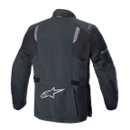 Alpinestars ST-7 2L GORE-TEX Jacket, Rear View, Black and Dark Gray, featuring reflective shoulder panels, silver Alpinestars star logo on the lower back, and adjustable waist straps, adventure touring motorcycle gear