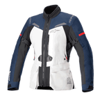 Alpinestars Stella ST-7 2L GORE-TEX Damenjacke, Motorrad-Tourenjacke, Eisgrau, Dunkelblau und Schwarz mit roten Akzenten, Cargo-Fronttaschen, verstellbare Armriemen, hoher Kragen und laminierte wasserdichte Konstruktion für Adventure-Touring