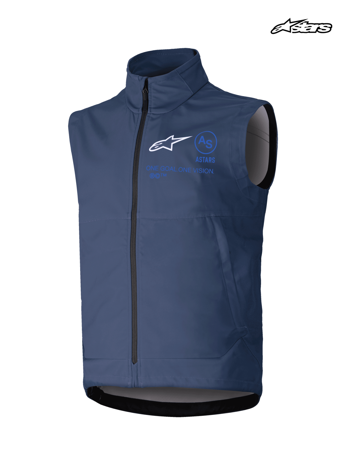 Alpinestars Techstar Softshell Weste, Motocross-Herrenweste in Marine, winddichte Stretch-Softshell-Konstruktion mit durchgehendem Frontreißverschluss und Branding-Grafiken