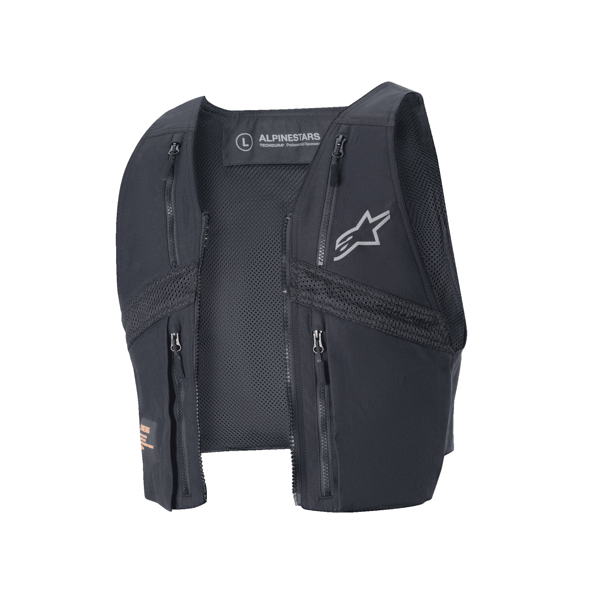 Alpinestars Techdura Tactical Weste, abnehmbare modulare Weste für die Techdura Jacke, Black Reflex, mit vier Reißverschlusstaschen und atmungsaktivem Mesh, reflektierendes Stern-Logo, technische Ausrüstung für Enduro- und Offroad-Fahrten
