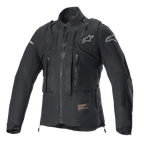 Alpinestars Techdura Jacke, Black Reflex, Offroad-Motorradjacke mit integrierter taktischer Weste, Frontansicht, mit mehreren Funktionstaschen, robuster Textilkonstruktion und silbernen Alpinestars-Logos, konzipiert für Enduro-Fahrten.