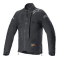 Alpinestars Techdura Jacke, Black Reflex Offroad-Motorradjacke, weiße Stern-Logos auf den Schultern, tonales Alpinestars-Branding auf der Brust, Frontreißverschluss, strapazierfähige Textilkonstruktion, technisches Enduro-Design