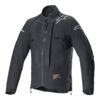 Alpinestars Techdura Jacke, Black Reflex Offroad-Motorradjacke, weiße Stern-Logos auf den Schultern, tonales Alpinestars-Branding auf der Brust, Frontreißverschluss, strapazierfähige Textilkonstruktion, technisches Enduro-Design