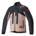 Alpinestars Techdura Jacke, Offroad-Motorradjacke, Black Falcon Brown, zweifarbiges Design mit roten Sternlogos auf Schultern und Ärmeln, vertikale Alpinestars-Markenriemen auf der Brust, strapazierfähiges Textilmaterial