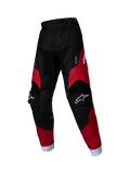 Alpinestars 2025 Kids Racer Veil Hose, Kinder-Motocross-Hose, Schwarz und Hellrot, weiße Logos an Oberschenkeln und Knien, weiße Knöchelbündchen, ergonomisch vorgeformtes Design, strapazierfähiges Material für Offroad-Rennsport