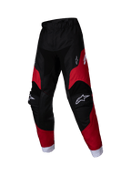 Alpinestars 2025 Kids Racer Veil Hose, Kinder-Motocross-Hose, Schwarz und Hellrot, weiße Logos an Oberschenkeln und Knien, weiße Knöchelbündchen, ergonomisch vorgeformtes Design, strapazierfähiges Material für Offroad-Rennsport