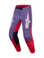 Alpinestars Supertech Hiten AFD Hose, Herren-MX-Hose, Helllila und Neonrot, Stretch-Ripstop-Gewebe, SX1-Magnetverschluss.