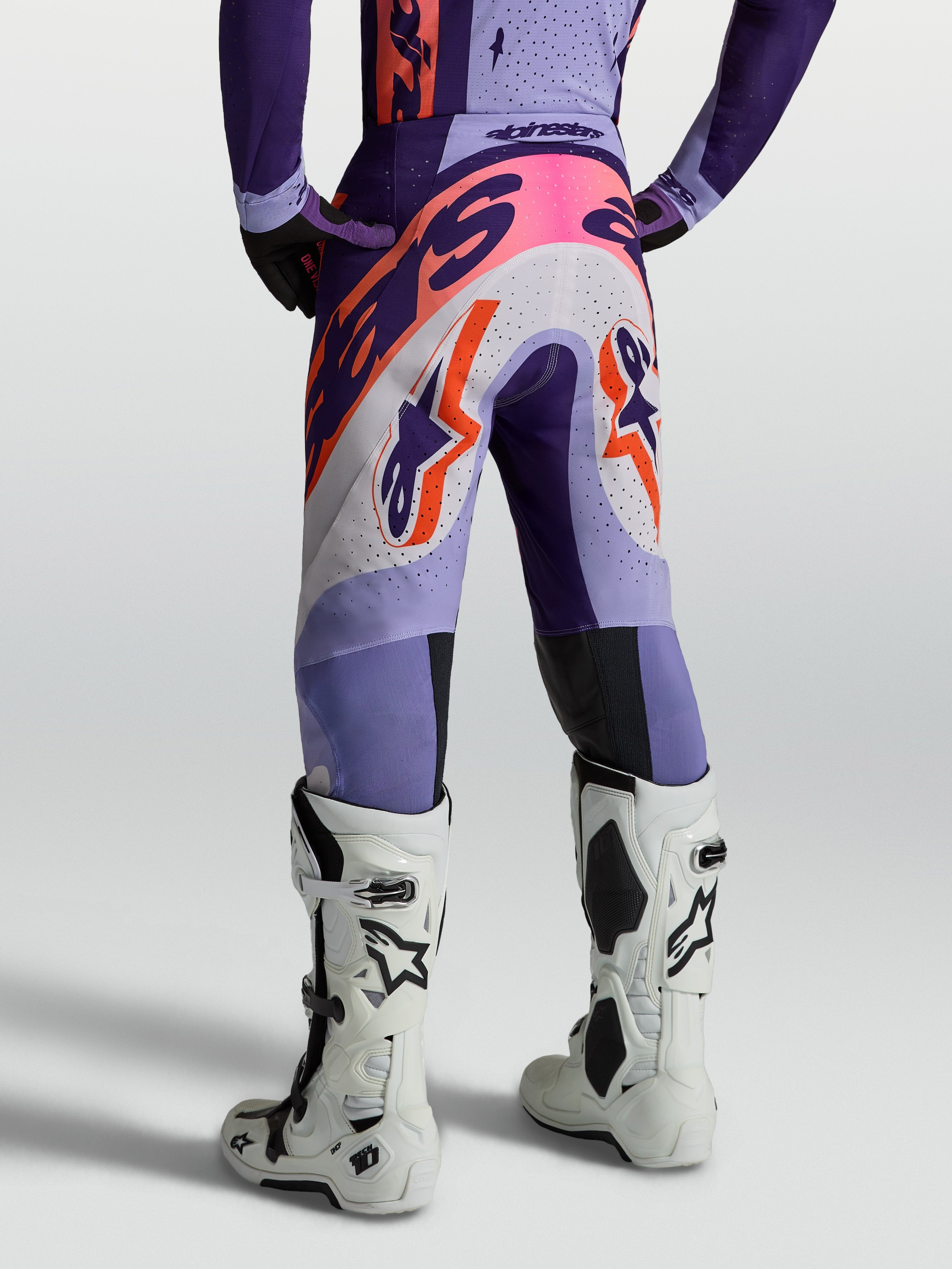 Alpinestars Supertech Dyna Motocross-Hose, Herren, Lila, Violett, atmungsaktives Ripstop, athletische Passform, Rückansicht.