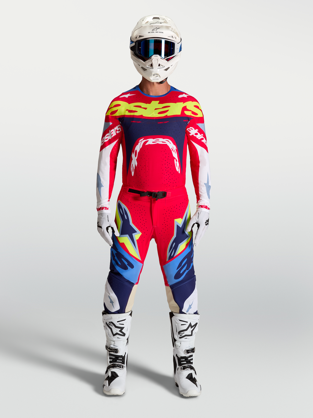Alpinestars Supertech Dyna Ausrüstungsset und Hose für Herren, Motocross-Ausrüstung in Rot und Navy-Blau, Pro-Rider-Passform.