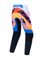 Alpinestars Supertech Dyna Hosen, Herren-Motocross-Hosen, Rückansicht, Blau und Schwarz mit bunten Grafiken.