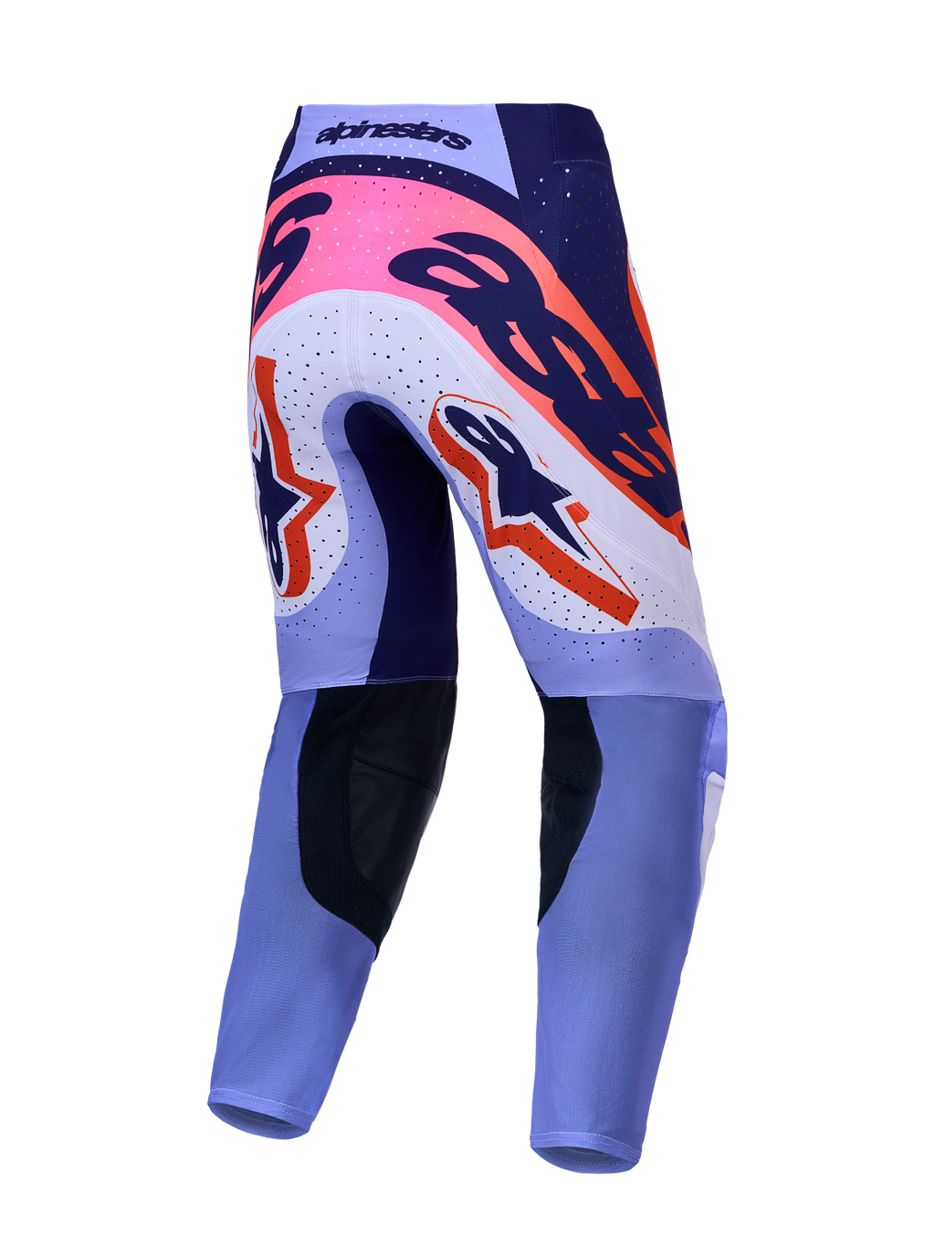 Alpinestars Supertech Dyna Motocross-Hose in Hellviolett und Dunkelviolett mit Pink Fluo-Akzenten, Rückansicht.