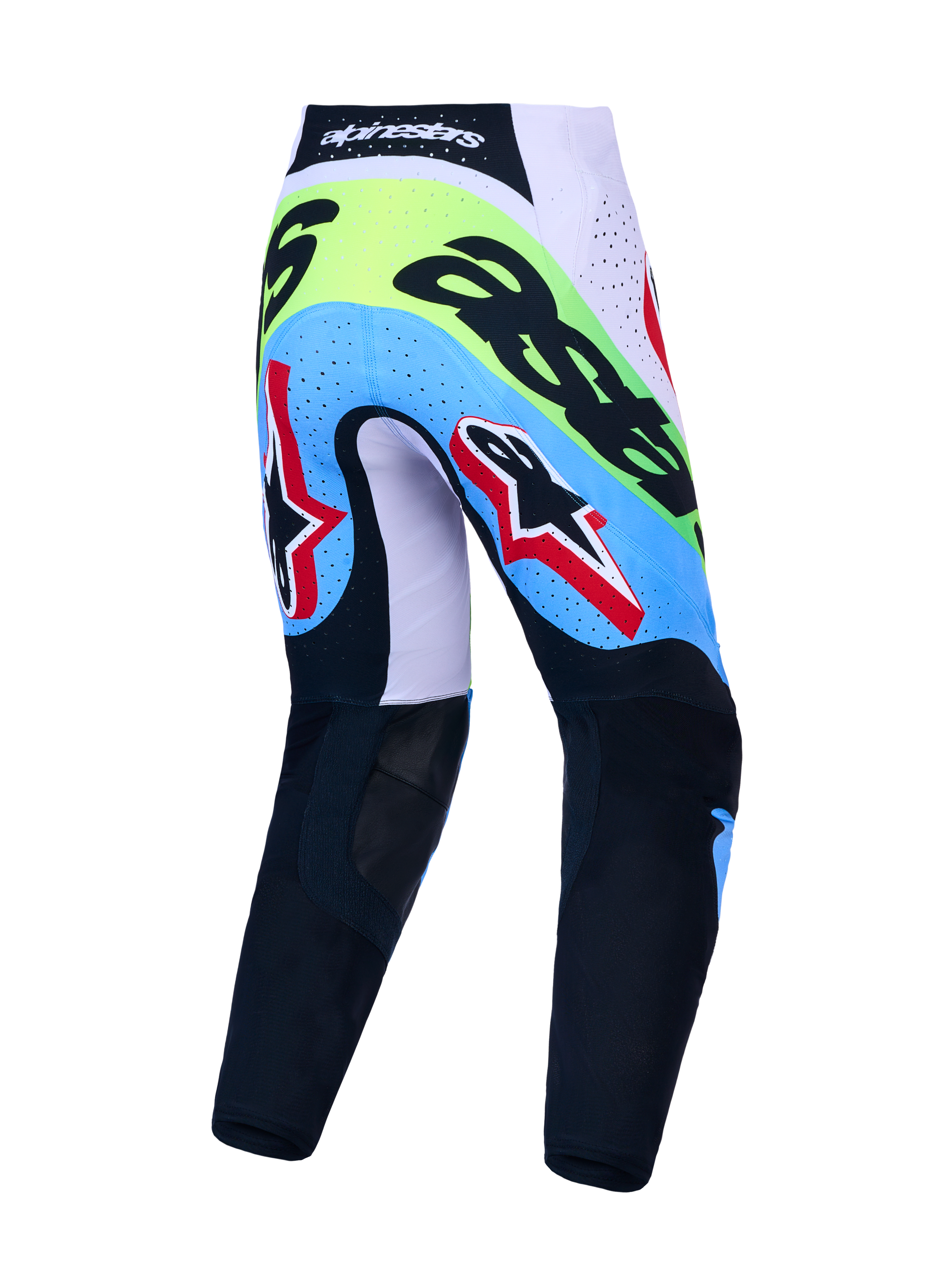 Alpinestars Supertech Dyna Hose, Herren-Motocross-Hose in Grün Fluo und Schwarz, Rückansicht mit atmungsaktiven Zonen.