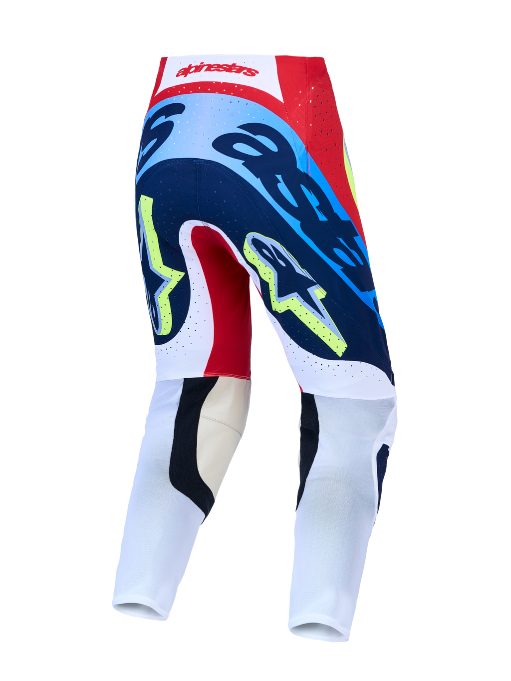 Alpinestars Supertech Dyna Hose, Motocross-Rennhose in Rot und Marineblau, Rückansicht mit athletischer Passform.