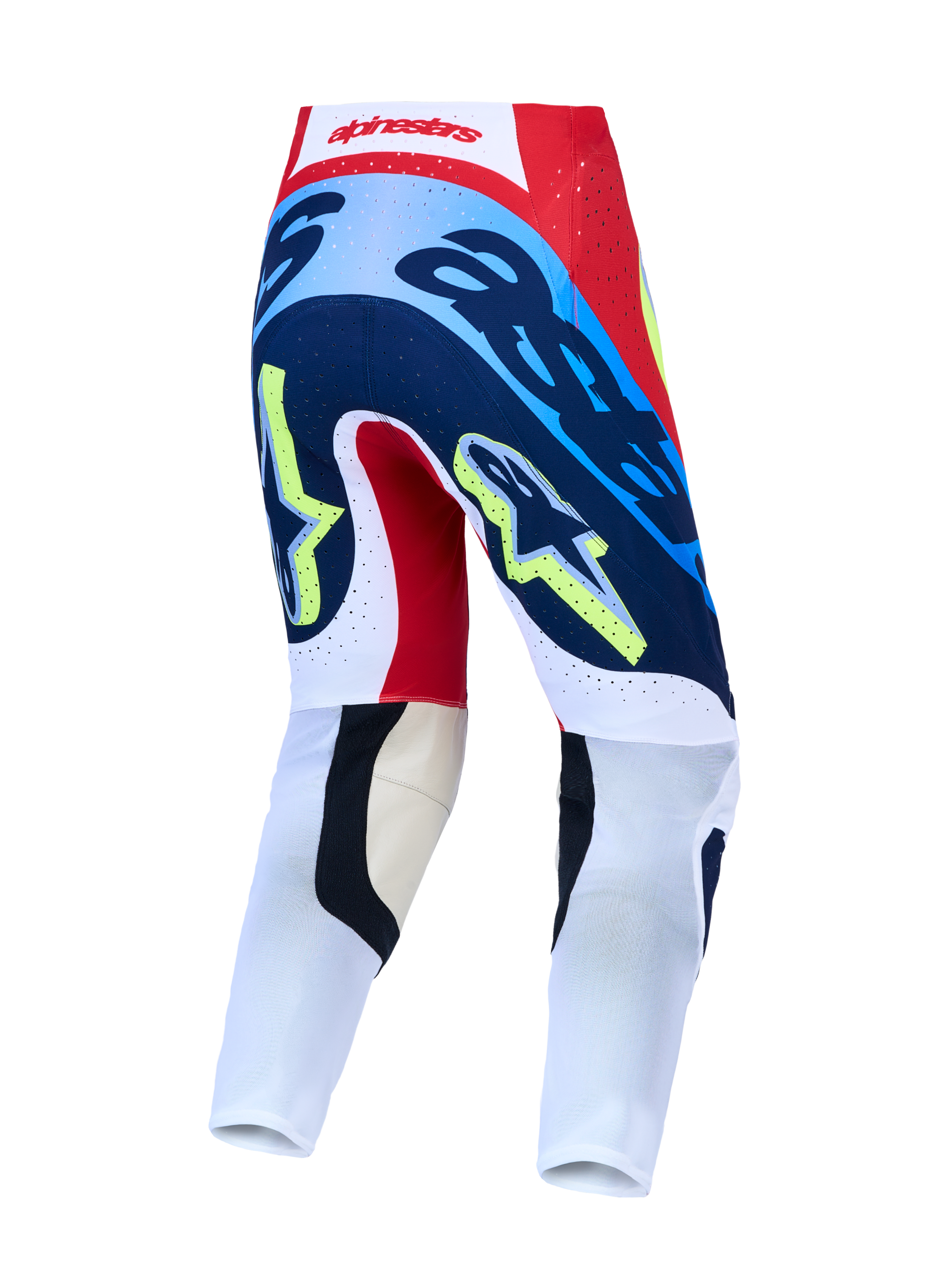 Alpinestars Supertech Dyna Hose, Motocross-Rennhose in Rot und Marineblau, Rückansicht mit athletischer Passform.