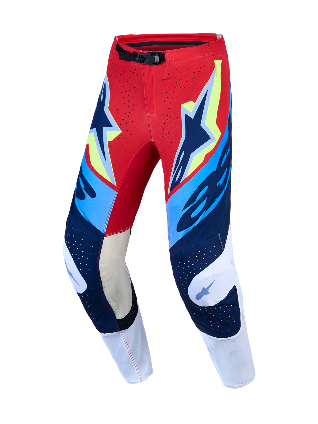 Alpinestars Supertech Dyna Hose, Herren-Motocross-Rennsport-Hose, Rot, Weiß und Navyblau, Ziegenleder-Kniepanels
