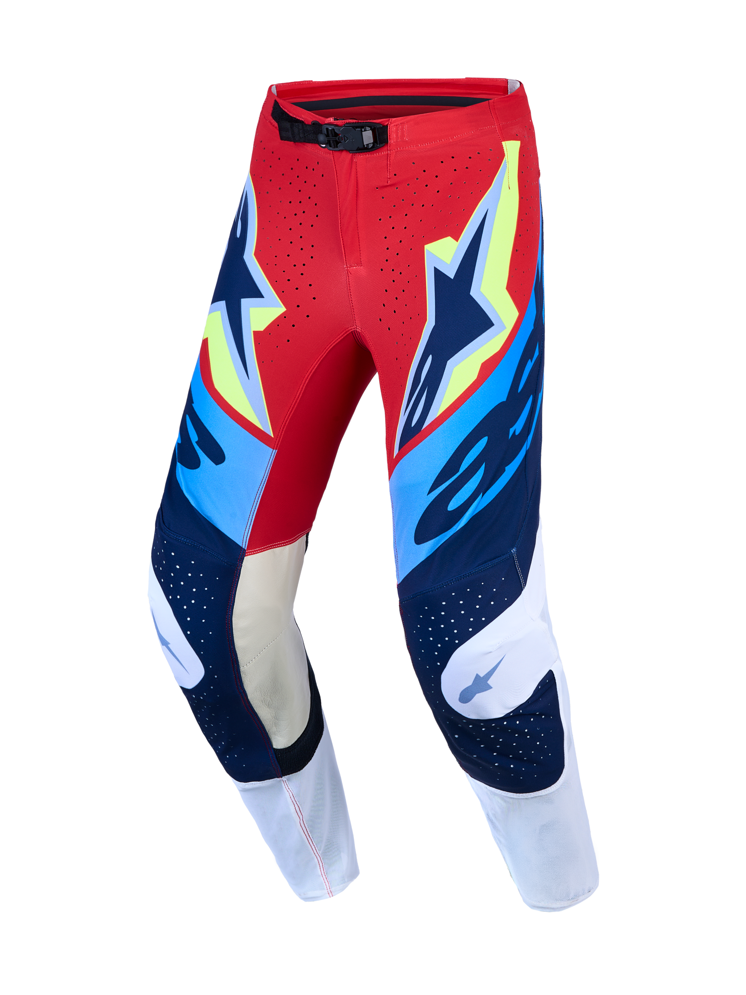 Alpinestars Supertech Dyna Hose, Herren-Motocross-Rennsport-Hose, Rot, Weiß und Navyblau, Ziegenleder-Kniepanels