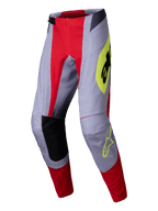 Alpinestars 2025 Techstar Melt Hose, Motocross-Hose, Hellrot und Grau mit neongelben Akzenten, athletische Rennpassform mit lasergeschnittenen Perforationen und verstärkten Knieinnenseiten für Offroad-Performance.