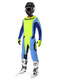 Alpinestars 2025 Techstar Melt Gear Set, komplettes Motocross-Rennoutfit, Neongelb und Blau, schwarzer Helm mit Brille, gelbe und schwarze Handschuhe, weiße und schwarze Stiefel, vollständiges MX-Ausrüstungsset