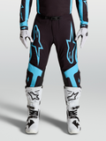 Alpinestars Supertech Vesta Hose, Motocross-Rennhose für Herren, Schwarz und Türkis mit großen Stern-Grafiken und Leder-Knie-Panels.