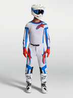 Alpinestars Supertech Vesta Motocross Gear Set in Light Lilac and Cardinal Red, featuring racing jersey, pants, and boots.