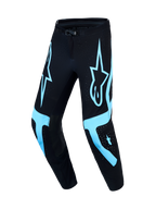 Alpinestars Supertech Vesta Motocrosshose, Schwarz und Türkis, mit athletischer Rennpassform und belüftetem Stretchgewebe.