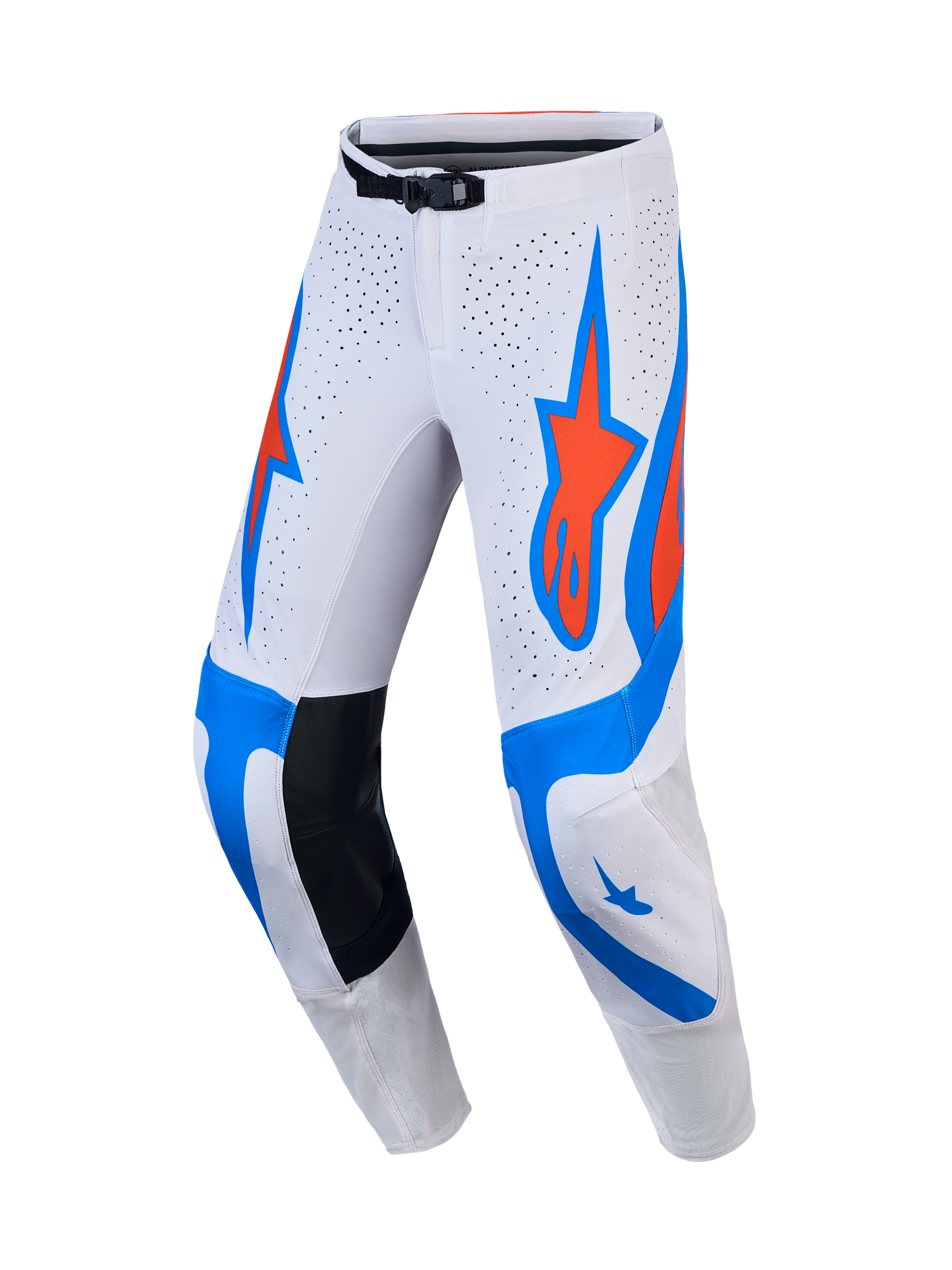 Alpinestars Supertech Vesta Hose, Motocross-Hose für Herren, Hellflieder, Blau und Kardinalrot, perforierte Einsätze, athletische Passform für den Offroad-Einsatz.