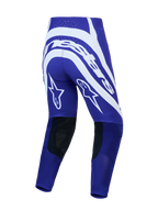 Alpinestars Supertech Vesta Hose, Herren-Motocross-Hose, Blau-Weiß, Rückansicht mit Stern-Grafiken und Leder-Knieeinsätzen.