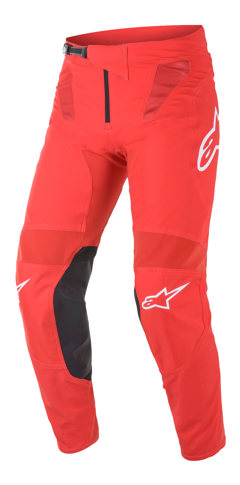 Alpinestars Supertech Blaze Hose, Motocross-Hose, Hellrot und Schwarz, mit Mesh-Belüftungseinsätzen, schwarzen Leder-Innenknieverstärkungen, weißen A-Star-Logos und verstellbarem Ratschenverschluss für Hochleistungs-Geländefahrten