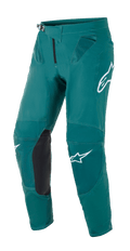 Alpinestars Supertech Blaze Hose, Motocross-Hose, Dunkelgrün, mit weißen Alpinestars-Logos, schwarzen Knieverstärkungen aus Leder, Ratschenverschluss an der Taille und Mesh-Belüftung an den Hüften, strapazierfähige Konstruktion für Offroad-Rennen