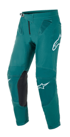 Alpinestars Supertech Blaze Hose, Motocross-Hose, Dunkelgrün, mit weißen Alpinestars-Logos, schwarzen Knieverstärkungen aus Leder, Ratschenverschluss an der Taille und Mesh-Belüftung an den Hüften, strapazierfähige Konstruktion für Offroad-Rennen