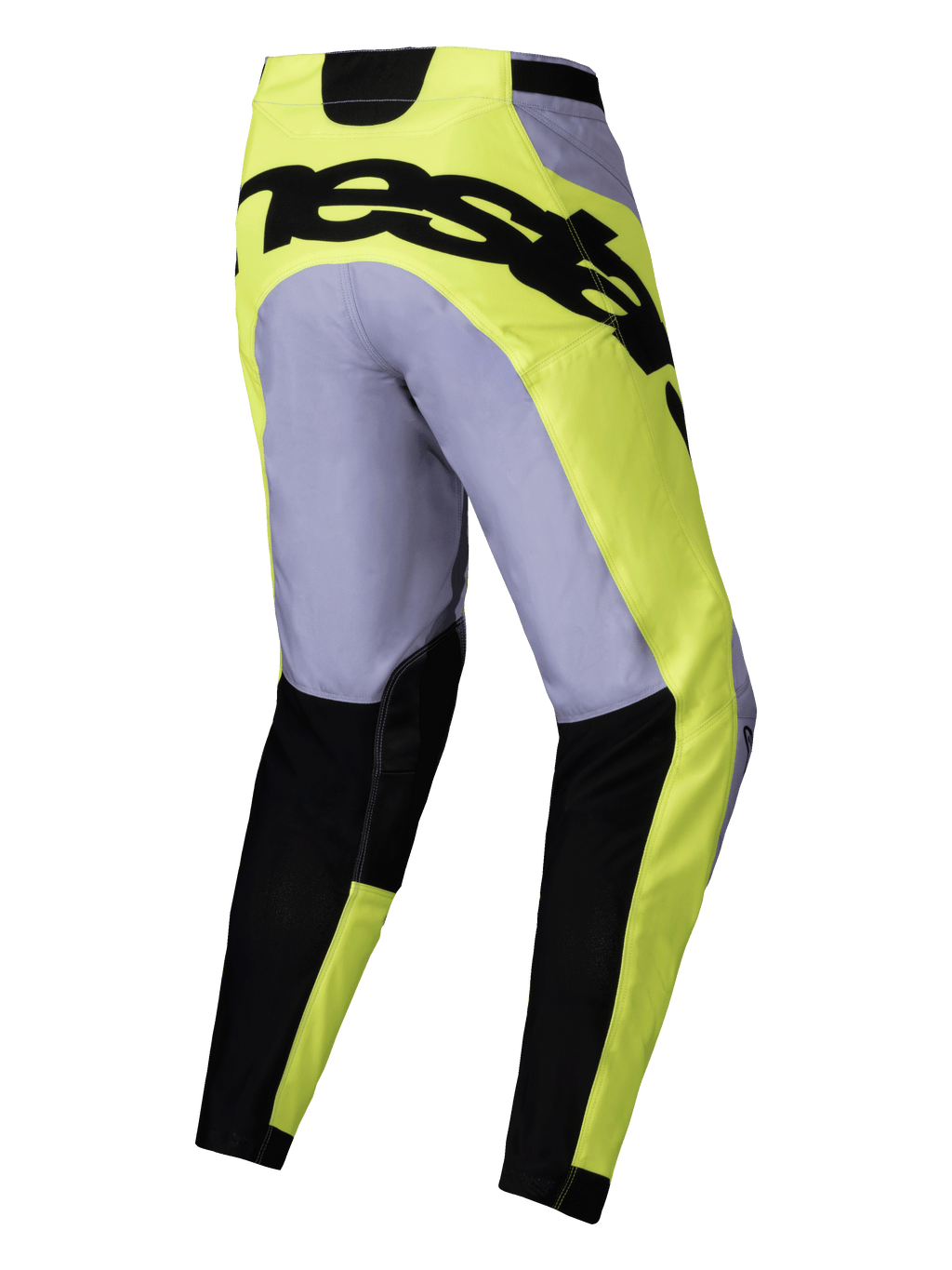 Alpinestars 2025 Racer Veil Hose, Motocross-Hose, Grau und Fluo-Gelb, Rückansicht mit markantem schwarzem Branding am Gesäß, leichtes technisches Design mit schwarzen Unterschenkelbereichen und vorgeformter Passform
